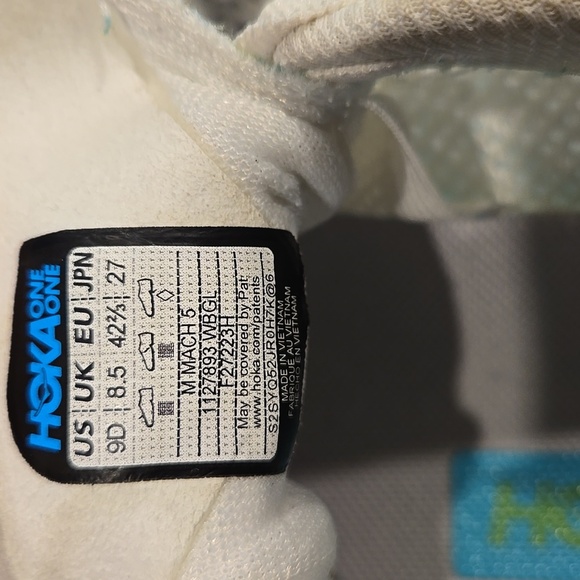 HOKA ONE ONE. MACH 5. WHITE AND BLUE GLASS SNEAKERS. SIZE 9D. - Picture 5 of 16